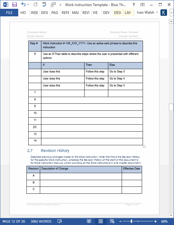work instruction format for production