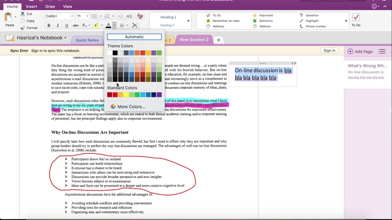 instructions for using onenote