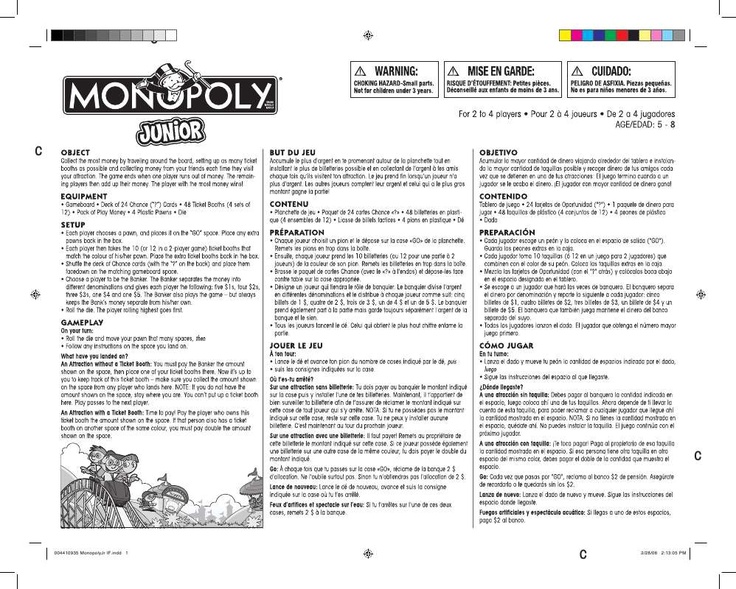 monopoly junior instructions 2013